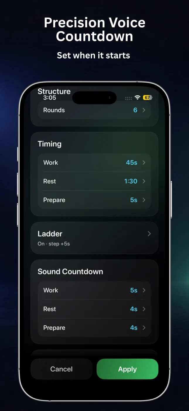 RepChime precision sound countdown settings