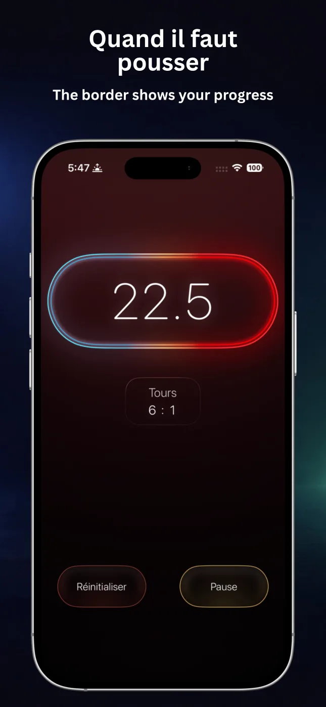 Minuteur HIIT RepChime affichant la progression et les tours