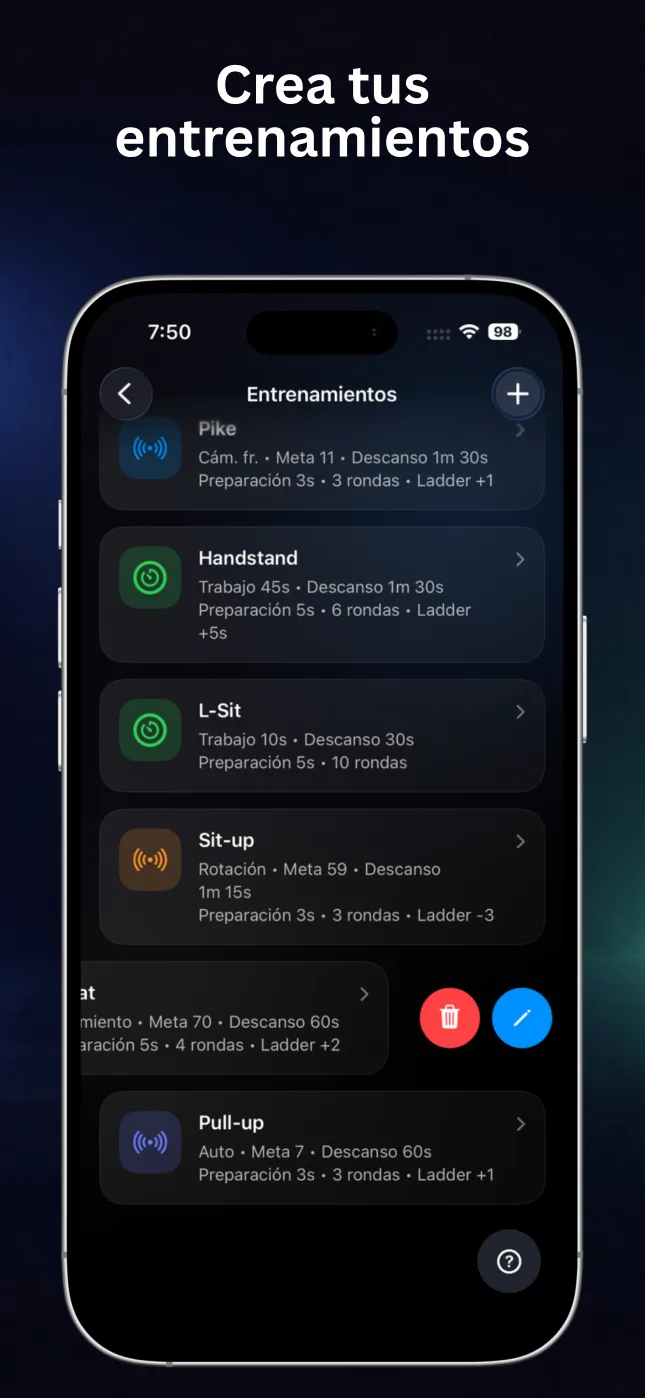 Lista de entrenamientos personalizados