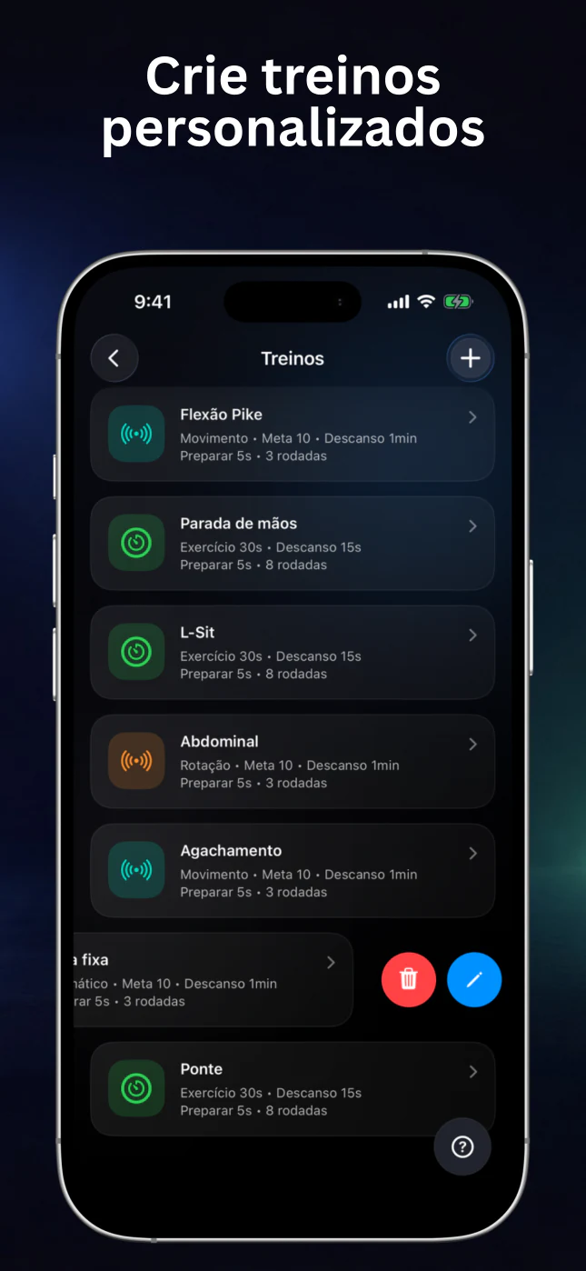 Lista de treinos personalizados salvos
