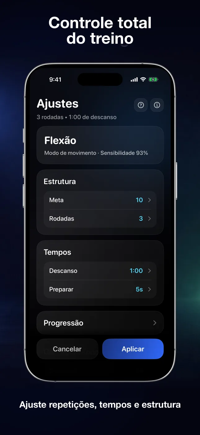 Ajustes detalhados de treino por repetições no RepChime